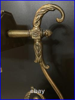 Antique Slag Glass Swivel Cased Stained Glass Shade Banker's Desk Lamp Brass