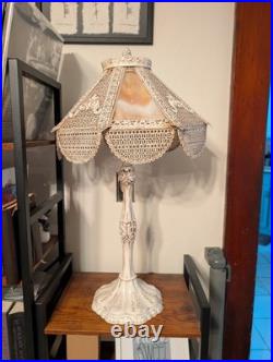 Antique Slag Glass Table Lamp
