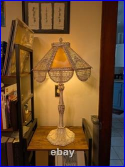 Antique Slag Glass Table Lamp