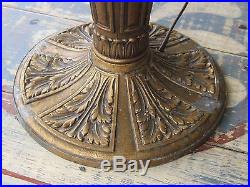 Antique Slag Glass Table Lamp, 6 Bent Panel, Floral Design On Base