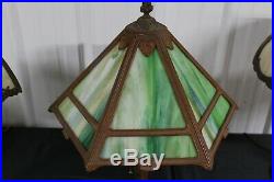 Antique Slag Glass Table Lamp 6 Sides Nice Glass Color Medium Size Art Nouveau
