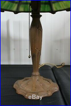 Antique Slag Glass Table Lamp 6 Sides Nice Glass Color Medium Size Art Nouveau