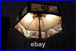 Antique Slag Glass Table Lamp 6 Sides Shade 2 Glass Colors Miller Bradley Hubba