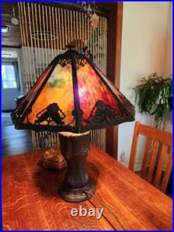 Antique Slag Glass Table Lamp 8 Panel 24