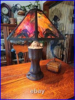 Antique Slag Glass Table Lamp 8 Panel 24