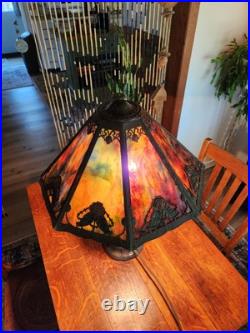 Antique Slag Glass Table Lamp 8 Panel 24