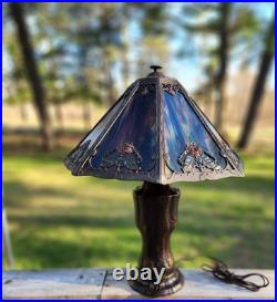 Antique Slag Glass Table Lamp 8 Panel 24