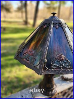 Antique Slag Glass Table Lamp 8 Panel 24