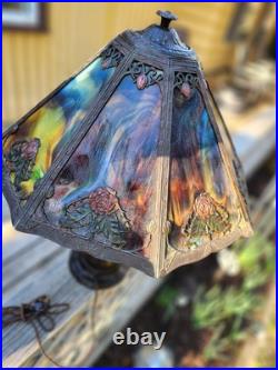 Antique Slag Glass Table Lamp 8 Panel 24