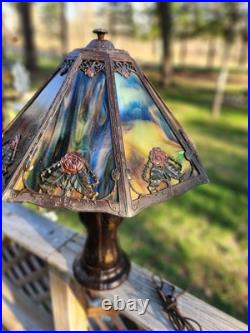 Antique Slag Glass Table Lamp 8 Panel 24