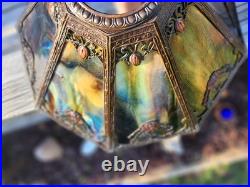 Antique Slag Glass Table Lamp 8 Panel 24