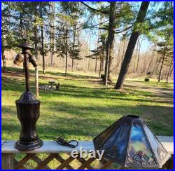 Antique Slag Glass Table Lamp 8 Panel 24