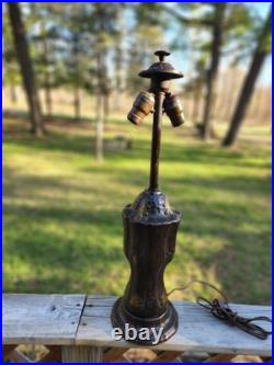 Antique Slag Glass Table Lamp 8 Panel 24