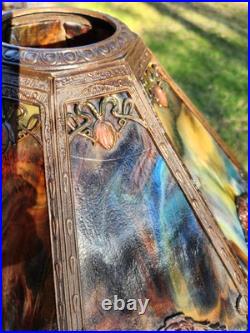 Antique Slag Glass Table Lamp 8 Panel 24