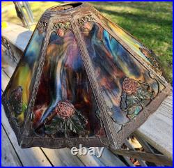 Antique Slag Glass Table Lamp 8 Panel 24