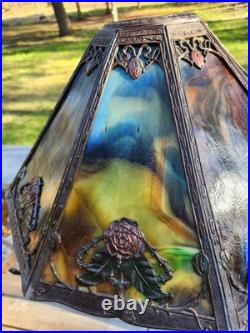 Antique Slag Glass Table Lamp 8 Panel 24