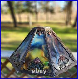 Antique Slag Glass Table Lamp 8 Panel 24