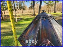 Antique Slag Glass Table Lamp 8 Panel 24