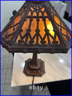 Antique Slag Glass Table Lamp Art Deco Nouveau 20 Tall