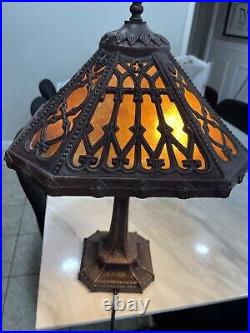 Antique Slag Glass Table Lamp Art Deco Nouveau 20 Tall