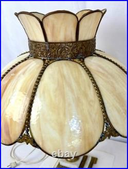 Antique Slag Glass Table Lamp Caramel Marble 2-Light Tulip Shade Art Nouveau Antique Slag Glass Table Lamp Caramel Marble 2-Light Tulip Shade Art Nouveau