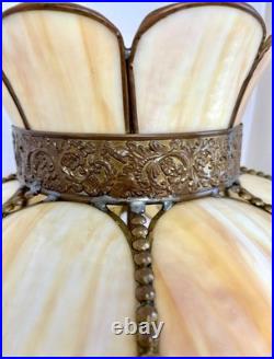 Antique Slag Glass Table Lamp Caramel Marble 2-Light Tulip Shade Art Nouveau