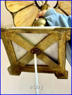 Antique Slag Glass Table Lamp Caramel Marble 2-Light Tulip Shade Art Nouveau Antique Slag Glass Table Lamp Caramel Marble 2-Light Tulip Shade Art Nouveau