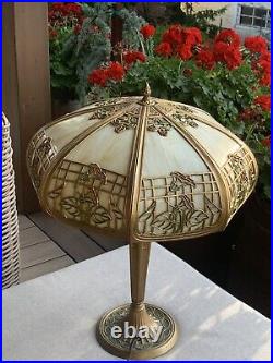 Antique Slag Glass Table Lamp Chicago Company MORNING GLORY WITH TRELIS