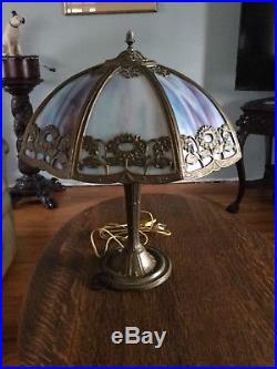 Antique Slag Glass Table Lamp, Floral Pattern