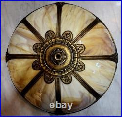 Antique Slag Glass Table Lamp Heavy Cast Shade Frame