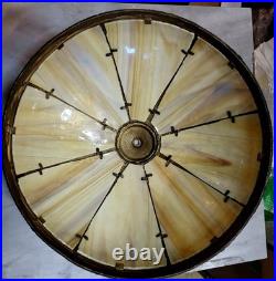 Antique Slag Glass Table Lamp Heavy Cast Shade Frame