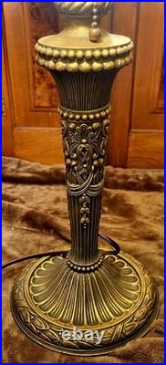 Antique Slag Glass Table Lamp Heavy Cast Shade Frame