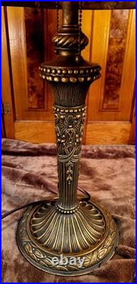 Antique Slag Glass Table Lamp Heavy Cast Shade Frame
