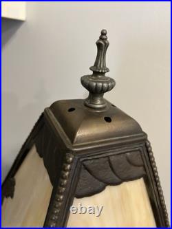 Antique Slag Glass Table Lamp Miller Dutch Windmill Shade Art Nouveau Style