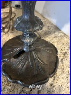 Antique Slag Glass Table Lamp Miller Dutch Windmill Shade Art Nouveau Style