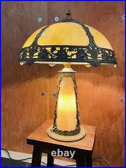 Antique Slag Glass Table Lamp in Fine Condition W Lighted Base Original Cnd