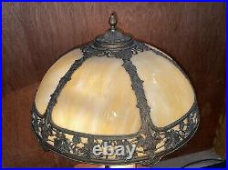 Antique Slag Glass Table Lamp in Fine Condition W Lighted Base Original Cnd