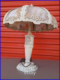 Antique Slag Glass Table Light Cast Metal