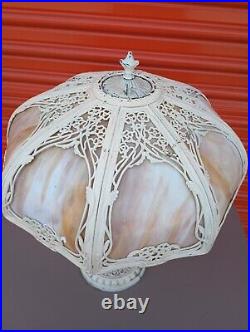 Antique Slag Glass Table Light Cast Metal