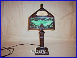 Antique Slag Glass Table Or Boudoir Style Ornate Framing Midsize Colorful
