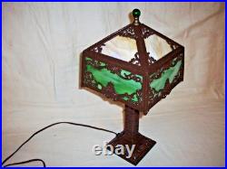 Antique Slag Glass Table Or Boudoir Style Ornate Framing Midsize Colorful