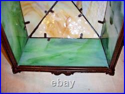 Antique Slag Glass Table Or Boudoir Style Ornate Framing Midsize Colorful