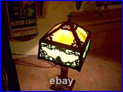 Antique Slag Glass Table Or Boudoir Style Ornate Framing Midsize Colorful