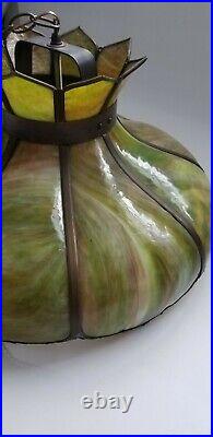 Antique Slag Glass Tiffany Style Tulip Large Chandelier Hanging Lamp
