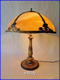 Antique Slag Glass Tiffany style Table Lamp 6 Panel