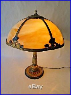 Antique Slag Glass Tiffany style Table Lamp 6 Panel