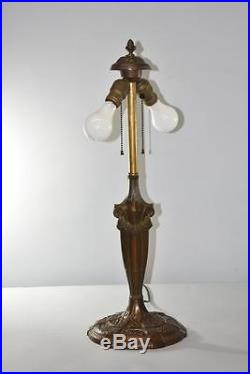 Antique Slag Glass Two Socket Panel Lamp Fl Stamp Miller Lamp Company