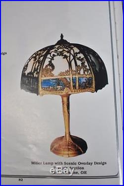 Antique Slag Glass Two Socket Panel Lamp Fl Stamp Miller Lamp Company
