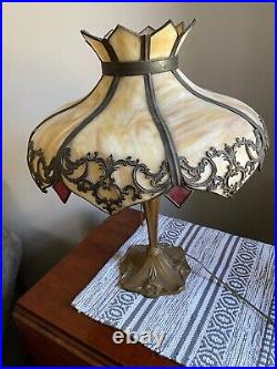 Antique Slag Glass lamp with matching hanging light