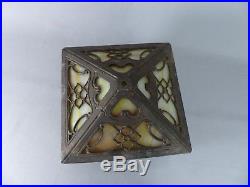 Antique Slag Glass or Panel Lamp Shade with Ornate Floral Overlay Filigree